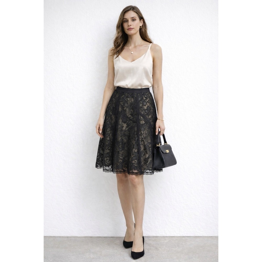 Citrine Black Lace Green Skirt Sz 6 Quiet Luxury Old Money Feminine Romantic